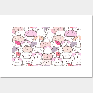 Pink Cats Pattern Posters and Art